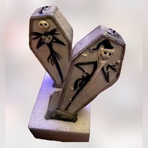 NIB nightmare before Christmas coffin couple glass shakers set  jack sally NIB